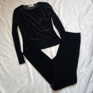 TOTOnKO Matching Black Velvet Top and Pants Sz S